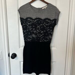 Ann Taylor LOFT Merino Wool Cap Sleeve Sweater Dress Lace Overlay Size SP